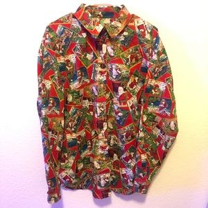 Vintage handmade Christmas button down blouse